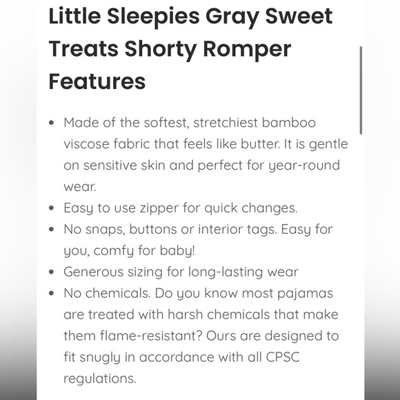 NWOT Little Sleepies Gray Sweet Treats Shorty Bamboo Viscose Zippy 6-12 months - Picture 3 of 10